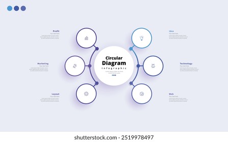 Modern minimalist elegant clean circular 6 steps editable diagram infographic design template vector