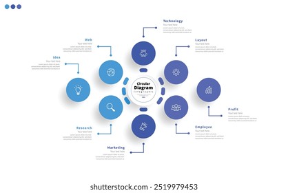 Moderno minimalista elegante limpio circular 8 pasos editable diagrama gráfico infografía diseño Plantilla Vector