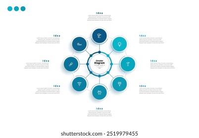 Moderno minimalista elegante limpo circular 8 etapas editável diagrama gráfico infográfico design modelo vetor