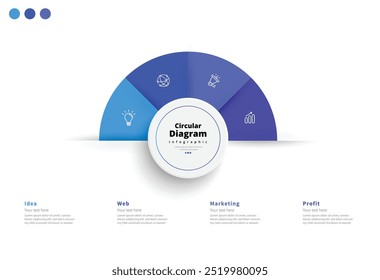 Moderno minimalista elegante limpio circular 4 pasos editable diagrama gráfico infografía diseño Plantilla Vector
