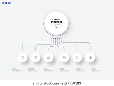 Moderno minimalista elegante limpio circular pasos editable diagrama infográfico diseño Plantilla Vector
