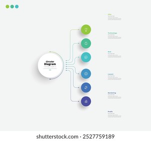 Modern minimalist elegant clean circular steps editable diagram infographic design template vector