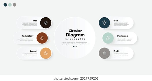 Moderno minimalista elegante limpio circular pasos editable diagrama infográfico diseño Plantilla Vector