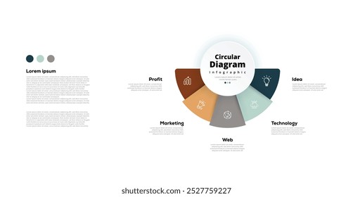 Moderno minimalista elegante limpo passos circulares editável diagrama infográfico vetor de modelo de design