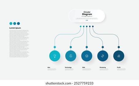 Moderno minimalista elegante limpo passos circulares editável diagrama infográfico vetor de modelo de design
