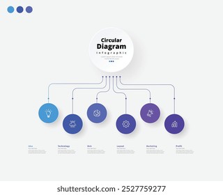 Modern minimalist elegant clean circular steps editable diagram infographic design template vector