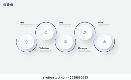 Modern minimalist elegant clean circular steps editable infographic design template vector