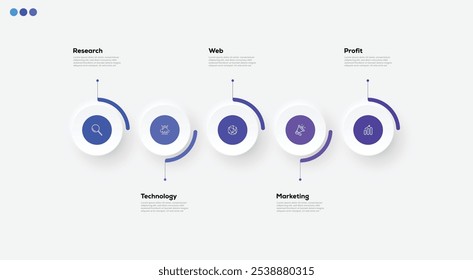 Modern minimalist elegant clean circular steps editable infographic design template vector