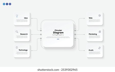 Modern minimalist elegant clean circular 6 steps editable infographic design template vector