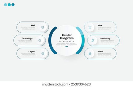 Modern minimalist elegant clean circular 6 steps editable infographic design template vector