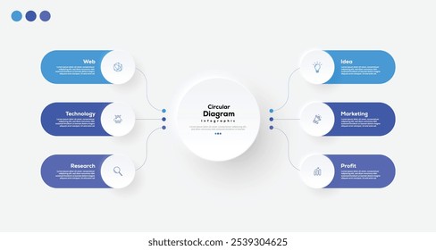 Moderno minimalista elegante limpo circular 6 passos editável infográfico modelo vetor