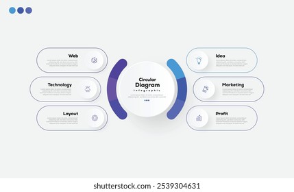 Moderno minimalista elegante limpio circular 6 pasos editable diseño infográfico Vector de Plantilla