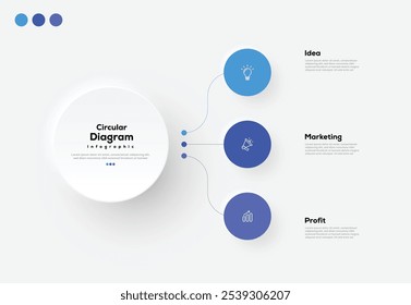 Modern minimalist elegant clean circular 3 steps editable infographic design template vector