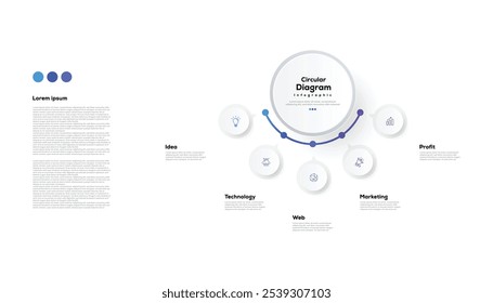 Moderno minimalista elegante limpo passos circulares editável infográfico modelo vetor