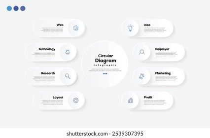 Moderno minimalista elegante limpio circular pasos editable infografía diseño Plantilla Vector