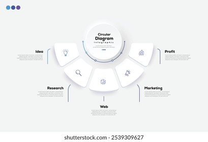 Moderno minimalista elegante limpo circular 5 passos editável infográfico modelo vetor