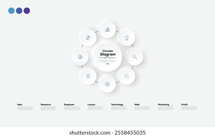 Modern minimalist elegant clean circular 8 steps editable infographic design template vector