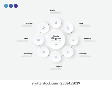 Modern minimalist elegant clean circular 8 steps editable infographic design template vector