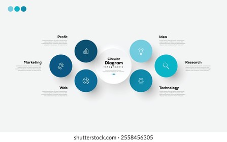 Modern minimalist elegant clean circular 6 steps editable infographic design template vector