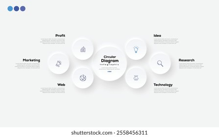 Modern minimalist elegant clean circular 6 steps editable infographic design template vector