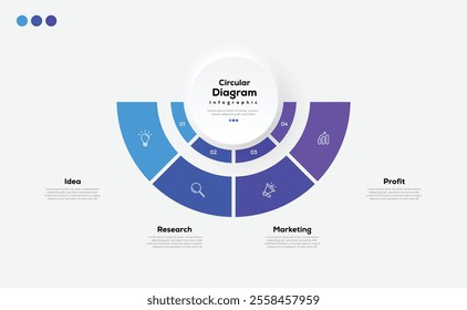 Modern minimalist elegant clean circular 4 steps editable diagram infographic design template vector