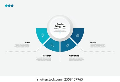 Modern minimalist elegant clean circular 4 steps editable diagram infographic design template vector