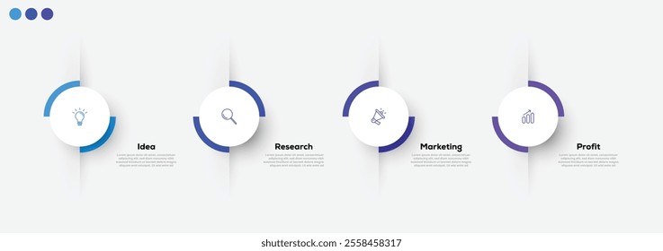 Modern minimalist elegant clean circular 4steps icon editable infographic design template vector