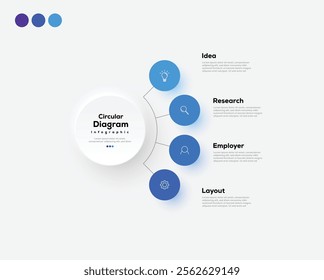 Modern minimalist elegant clean circular 4 steps editable diagram infographic design template vector