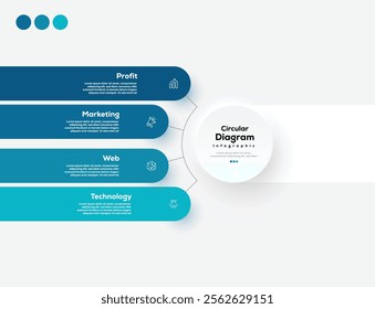 Modern minimalist elegant clean circular 4 steps editable diagram infographic design template vector