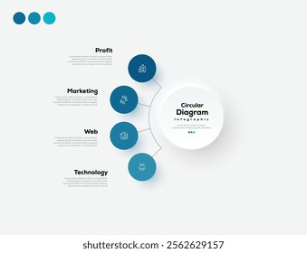 Modern minimalist elegant clean circular 4 steps editable diagram infographic design template vector