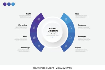 Modern minimalist elegant clean circular 8 steps editable diagram infographic design template vector