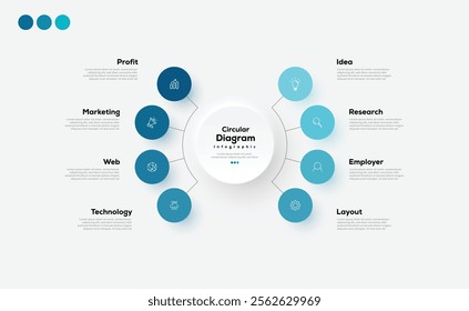 Modern minimalist elegant clean circular 8 steps editable diagram infographic design template vector