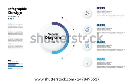 Modern minimalist elegant clean circular steps editable infographic design template vector 
