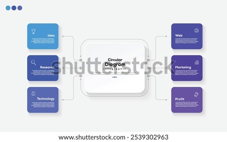 Modern minimalist elegant clean circular 6 steps editable infographic design template vector