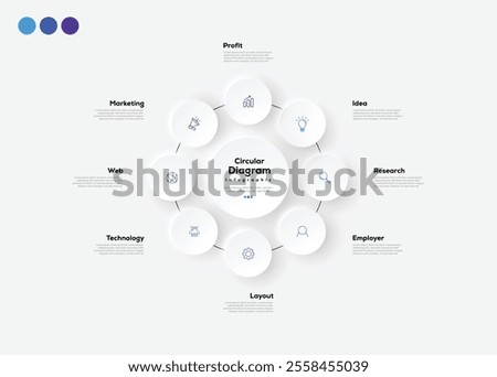 Modern minimalist elegant clean circular 8 steps editable infographic design template vector