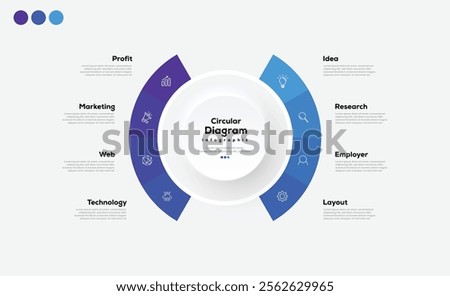 Modern minimalist elegant clean circular 8 steps editable diagram infographic design template vector