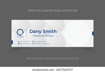 Modern and minimalist email signature template Personal digital business card design. Abstract background with photos space for author corporate company.