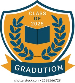 Modern Minimalist emblem Academic Graduation Logo Badge Ideal for school graduation announcements, educational branding, graduation badge, academic crest, school logo, vector shield, laurel wreath.