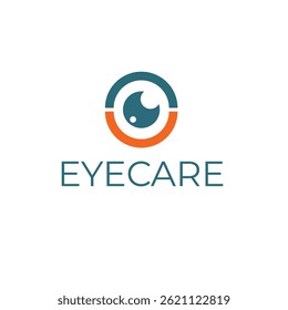 Design moderno e minimalista do logotipo da vista com um olho estilizado em azul-petróleo e laranja. Ideal para temas médicos, visuais ou optométricos com uma aparência limpa e profissional.