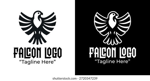 Un moderno logotipo minimalista de halcón creado para representar la fuerza y el dominio en la identidad visual profesional.