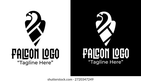 Un moderno logotipo minimalista de halcón diseñado para marcas de vida silvestre, identidad deportiva y simbolismo agudo de depredadores.