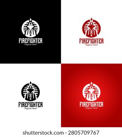 A modern minimalist firefighter logo in red gradient shades featuring rescue and protection elements crafted for profession branding and emergency identity systems.