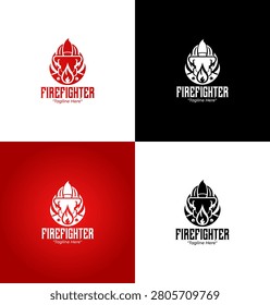 A modern minimalist firefighter logo in red gradient colors featuring emergency protection visuals created for profession branding and rescue organizations.