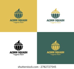 A modern minimalist flat acorn squash symbol in yellow and dark green colors made for fresh farm branding, food identity, and vegetable logo design