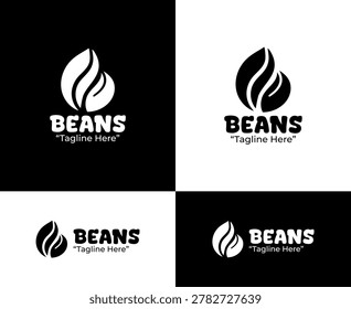 A modern minimalist flat black beans emblem in black and white tones crafted for farm branding, healthy product identity, and logo applications