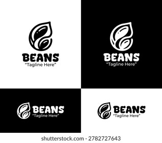 A modern minimalist flat black beans logo in black and white tones created for organic food branding, healthy identity, and product logo use
