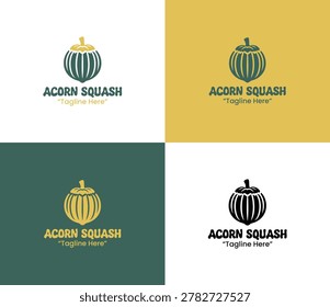 A modern minimalist flat squash emblem in yellow and dark green shades created for produce branding, organic identity, and healthy logo applications