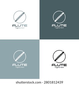 A modern minimalist flute logo in grey shades designed for branding, identity, and airy classical music applications.