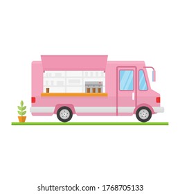 Modern minimalist food car design. Vector illustration. Flat icon food truck front. For web design and application interface, also useful for infographics.