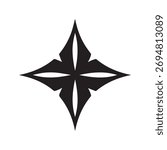 Modern Minimalist Four Point Star Vector Icon Symmetrical Geometric Compass Rose Silhouette Logo Element for Branding and Graphic Design